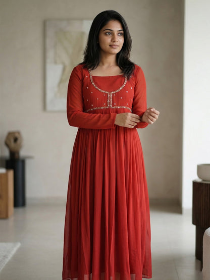 Embellished Georgette Overcoat Gown