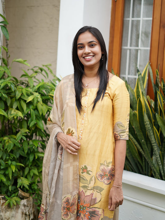 Muslin fabric with handword emblishment