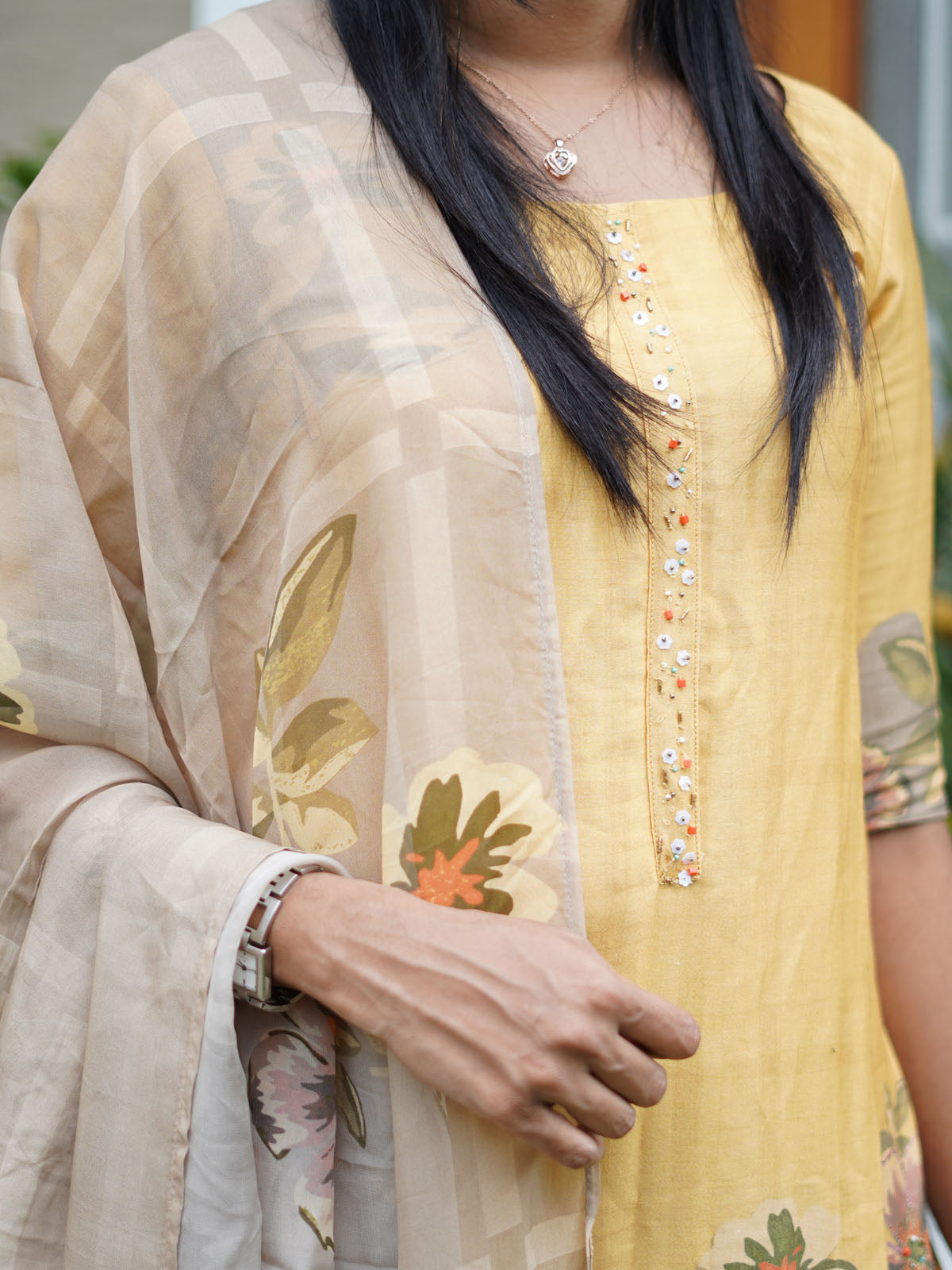 Muslin fabric with handword emblishment