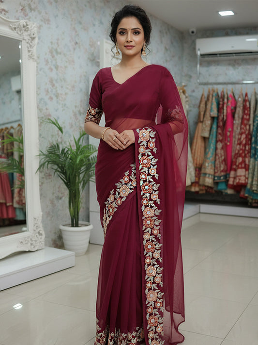 Delicated thread worked saree
